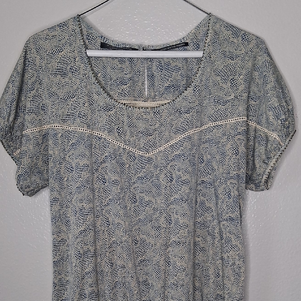 Maison Scotch Mini Dress Dainty Print Short Sleeve Smocked Waist Blouson S/M - Picture 5 of 16